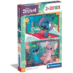 Clementoni - Disney Stitch Supercolor Stitch-2 x 20 cm (inclusief 2 20 stuks) kinderen 3 jaar, cartoon-puzzel, gemaakt in Italië, meerkleurig, 24809