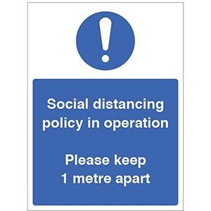 Sticker ""Social Distancing Policy in Operation Please keep 1 Meter apart"" (250 x 300 mm)
