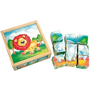 Bino world of toys Puzzel voor wilde dieren van hout - speelgoed voor kinderen vanaf 18 maanden (9 delen, kleurrijke bedrukte dobbelstenen, spannende motieven, bevordert de hand-/oogcoördinatie