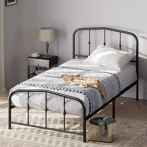 Zinus Heidi Bedframe met metalen platform met hoofdeinde en raketvoet, stalen lattenbodem, voor volwassenen, kinderen, jongeren, eenvoudige montage, 80 x 190 cm, zwart