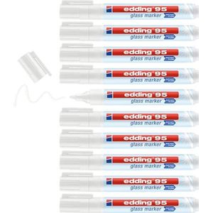 Edding 95 glasmarkers - wit - 10 stiften - ronde punt 1,5-3 mm - uitwisbare glasmarkeringen - markeringen van glasoppervlakken (glas, whiteboard) - droog afwasbaar