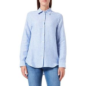 Seidensticker Damesblouse trendy blouse opstaande kraag lange mouwen 100% katoen, Blauw/Wit
