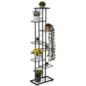 Relaxdays 8 verdiepingen plantenstandaard voor 9 bloempotten metalen kamerplantenrek zwart 142 x 45 x 22 cm