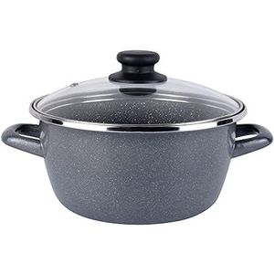 Magefesa K2 Gransasso steelpan 24 cm + glazen deksel, buitenkant grijs, tweelaags, versterkte antiaanbaklaag, voor alle warmtebronnen, speciaal inductie, 50% energiebesparing.