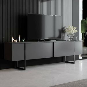 Dmora Centaurus deurkast, dressoir, tv-onderkast, wandbasis uitgerust, 180 x 30 h50 cm, antraciet en zwart, melamine plaat, metaal