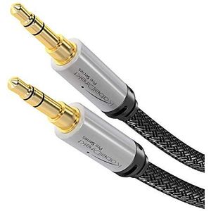 KabelDirekt aux kabel, 0,5m, kort, 3,5 mm, audiokabel, ontworpen in Duitsland (aux kabel, stereo audiokabel, aux kabel voor auto/iPhone/laptop, gevlochten nylon, jack naar jack, zwart)