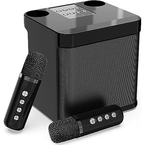 Draadloze karaoke-microfoons, bluetooth-luidspreker met 2 draadloze microfoons voor zingen, draagbaar geluidssysteem voor feestjes, activiteiten, Bluetooth-ondersteuning, AUX, USB/TF (wit)