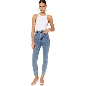 Trendyol Pantalon en jean skinny taille haute pour femme, bleu, 64