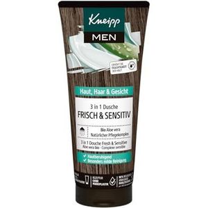 Kneipp MEN 3-in-1 frisse en gevoelige douche, met frisse en verkwikkende geur, natuurlijk verzorgingscomplex en biologische aloë vera, veganistisch, pH-ideaal voor de huid, 200 ml