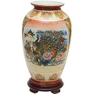 Oriental Furniture Satsuma Vase Tung Chi en porcelaine Motif paon Multicolore 35,6 cm