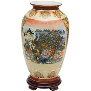 Oriental Furniture Satsuma vaas Tung Chi porselein pauwenmotief, meerkleurig, 35,6 cm