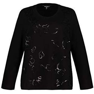 Ulla Popken Oversized sweatshirt voor dames met bloemenborduurwerk, zwart (zwart 10)