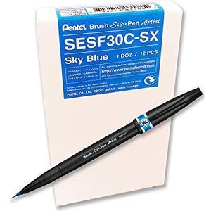Pentel SESF30C-SX penseelpunten, extra fijn, lichtblauw, 12 stuks