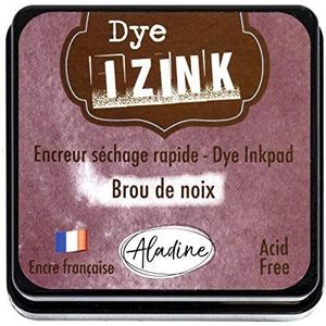 Aladine - Izink Dye Inkt Notenbruin - Sneldrogend stempelkussen voor stempels en sjablonen - Scrapbooking en creatieve kaarten - Franse inkt - Maat M - 5 x 5 cm - Bruin