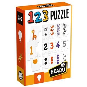 Headu 123 puzzel-leerspel om te leren, cijfers en hoeveelheden in sequentie te herkennen. Aanbevolen voor jongens en meisjes van 3 tot 6 jaar, IT21093, verschillende kleuren