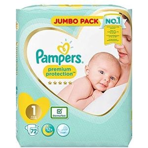 Pampers Premium Protection luiers maat 1 (2-5 kg) onze nr. 1 voor de bescherming van de gevoelige huid, helpt de gevoelige buik van je pasgeborene te beschermen, 72 luiers
