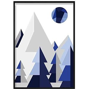 Artze Wall Art Poster, geometrische poly-forest-poster, 30 x 40 cm, marineblauw/grijs