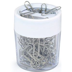 Rapesco PCH000A1 paperclippot met 100 paperclips, wit/transparant