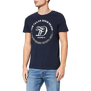 TOM TAILOR Denim T-shirt voor heren met logoprint, 10343 - nachthemelsblauw