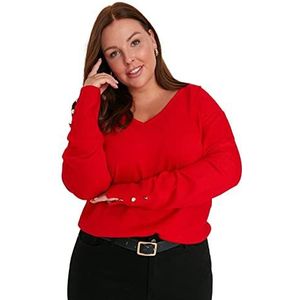 Trendyol Trui effen V-hals oversized trainingspak dames rood 3XL, Rood