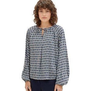 TOM TAILOR 1039122 Damesblouse, 33983 - Blauwe bruine geometrische print