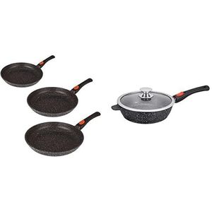 Kamberg Afneembare handgreep, gegoten aluminium, steenachtige coating, voor alle warmtebronnen inclusief inductie, PFOA-vrij, pannen 20/24/28 cm, 3 stuks en stoofpan 28 cm, afneembare handgreep,