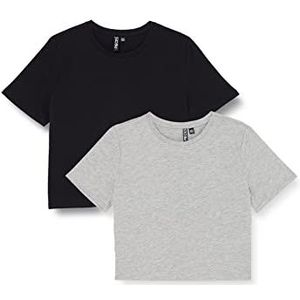 PIECES Pcrina SS Crop Top Noos BC T-shirt, lichtgrijs gemêleerd/Details: BLC-lgrm, XL, dames, lichtgrijs gemêleerd/details: blc-lgrm