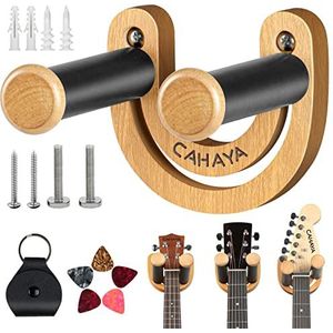 CAHAYA CY0297 Gitaarwandhouder met U-vorm verstelbare haak met 5 plectrums en 1 zak voor akoestische plectrums, bas, banjo, ukelele, mandoline