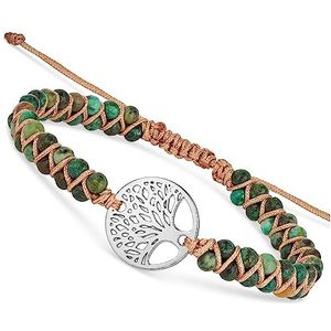 BENAVA Yogaarmband voor dames, jaspis, edelstenen kralen, met groene levensboom, hanger, meditatie, edelstenen, 16-24 cm, Jaspis, Jaspis