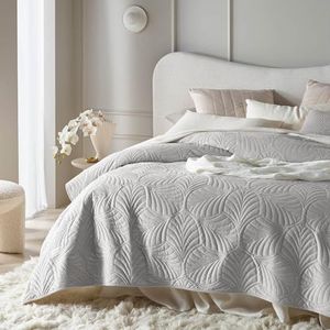 ROOM99 Feel Elegante sprei lichtgrijs 200 x 220 cm multifunctionele deken als sprei of bankovertrek, sprei voor bed en bank, gewatteerde stijl, ideaal als fluwelen sprei