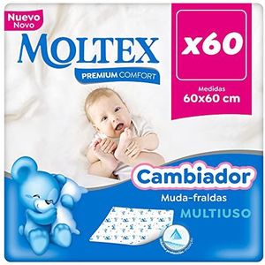 Moltex Premium Comfort Wegwerp aankleedkussen voor baby's (60 x 60 cm) - 60 aankleedkussens (6 zakken van 10 stuks)