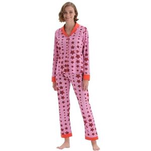 Dagi Katoenen pyjamaset voor dames, L Pajama, grapefruit granaatappel, grapefruit granaatappel, L, Grapefruit granaatappel