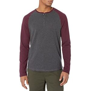 Amazon Essentials Henley Shirt met lange mouwen voor heren, slim fit, antraciet gemêleerd/wijnrood, L