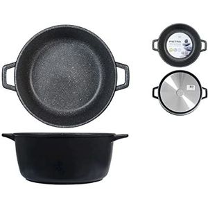 H&H Home Stone Non-stick steelpan met 2 handgrepen, steen, zwart, 32 cm