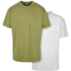Urban Classics Set van 2 zware oversized T-shirts voor heren, Olijfgroen + wit