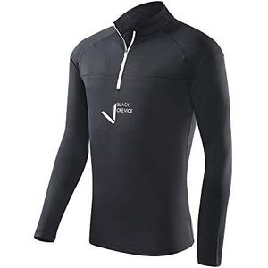 Black Crevice Ski-rolli voor heren, met ritssluiting, functioneel shirt met lange mouwen, in verschillende kleuren en maten, flexibel en ademend herenshirt met lange mouwen, zwart.