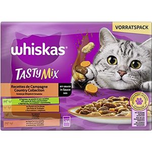Whiskas 1+ Tasty Mix Country Collection kattenvoer in saus, 24 x 85 g (2 verpakkingen) - hoogwaardig natvoer voor volwassen katten in 48 zakjes