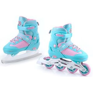 SMJ Lily Rolschaatsen voor meisjes, verstelbare schaatsen voor meisjes, ABEC-7 rolschaatsen, rolschaatsen ombouwbaar in schaatsschoenen, turquoise/roze, XS (26-29))