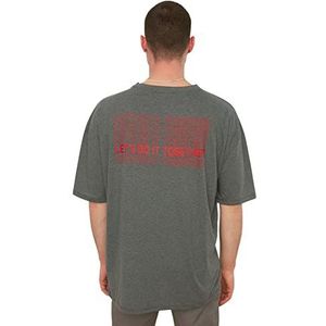 Trendyol Trendyol Heren Jeugd Oversize Basic Crew Neck Geweven T-shirt Heren (1 stuk), Antraciet