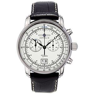 Zeppelin Heren chronograaf kwarts horloge met lederen band - 76901, meerkleurig, riemen, Veelkleurig, Riemen