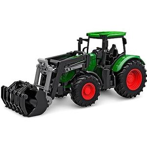 Kids Globe Tractor vrijloop met voorlader 27 cm (Bulldog voor kinderen vanaf 3 jaar, groen, landbouwvoertuig, sleepboot) 540472