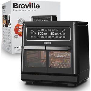Breville Halo Flexi VDF130 Digitale heteluchtfriteuse met dubbele kamer voor frituren, bakken, grillen, braden, braden en opwarmen, 1800 W, energiebesparend, £65, zwart