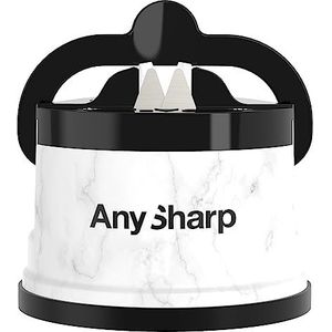 AnySharp Messenslijper, handenvrij, PowerGrip-zuignap, slijpt veilig alle keukenmessen, ideaal voor gehard en gekarteld staal | De beste ter wereld | Gemarmerd