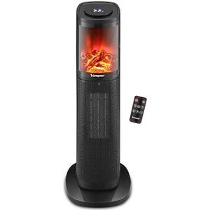 BEPER P203TER011 Keramische verwarmingszuil, 2000 W, ventilatorverwarming met led-display, programmeerbare timer, dubbele functie, afstandsbediening inbegrepen, zwart