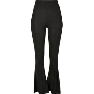 Urban Classics Dames hoge taille rib flared leggings yogabroek dames, zwart.