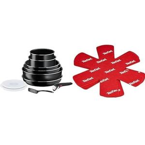 Tefal Ingenio Kookgerei 10 p, pannen, potten, afneembare handgreep en set met 4 beschermers, kunststof, rood, 38 x 36 x 1 cm