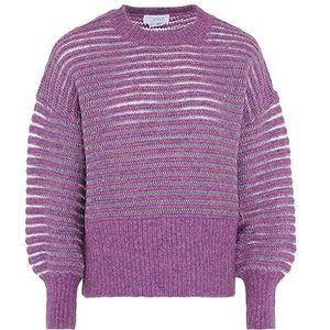 Caneva Pull en tricot rayé avec manches ballon pour femme - Violet - Taille M/L - M, violet, M