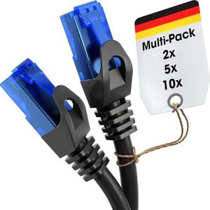 KabelDirekt 2 x 10 m - Ethernet- & patch- & netwerkkabels (RJ45-connector, voor volledig genieten van de vezelsnelheid, ideaal voor gigabit-LAN-netwerken, routers, modems en switches, zwart)