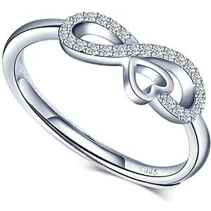 MICGIGI Open damesring van 925 sterling zilver met oneindigheidssymbool verstelbare ring met zirkonia zilver zirkonia zirkonia, zilver, zirkonia