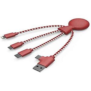 Xoopar Mr Bio 4-in-1 Multi USB-kabel - Milieuvriendelijke en biologisch afbreekbare USB-kabel - Universele USB-oplader voor Apple iPhone Samsung Google Huawey Xiaomi OnePlus LG Kindle (rood)